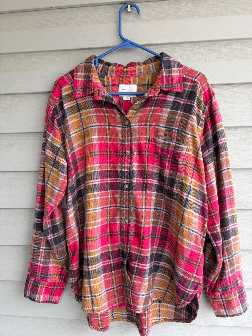 NWOT American Eagle Outfitters red/pink and Brown/yellow Plaid Button-Up Shirt